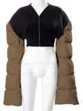 Puss Patchwork Women Crop Jacket Warmth Long Sleeve Zipper Parkas 2021 Winter Fashion Casual Wild Hot Streetwear