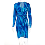 2021 Summer Tie Dye Print Long Sleeves Revealing Bodycon Bandage Mini Dress Women Fashion Outfits Sexy Club