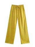 Women Chic Fashion Side Pockets Loose Wide Leg Pants Vintage High Elastic Waist Drawstring Female Trousers Mujer-Outfit