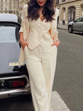 2023 Women Spring Women Vests Coats Fashion Casual Solid V-Neck Single Breasted Female Elegant Street Waistcoat Clothing-Outfit