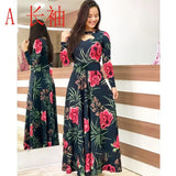 Summer New Elegant Women's Maxi Dress Bohmia Casual Flower Print Robe Fashion Hollow Out Ladies Short Sleeve Dress