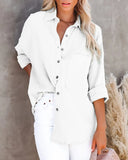 Spring Long Sleeve Casual Linen Cotton Women Blouse Elegant Turn-down Collar Buttons Shirt Office Lady Solid Pocket Loose