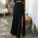 Women High Split Skirt Set Summer Sexy Cropped Top And Long Skirt Two-piece Sets Black Chic Pullover Lounge Wear