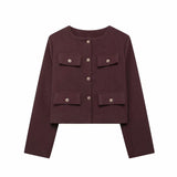 New Flip Decoration Round Collar Short Coat 3046278-Outfit