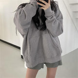 Up Hoodies Women Korean Style Solid Color Oversize Hooded Sweatshirt Jacket Casual Long Sleeve Loose Coats Girls Hoodie Tops