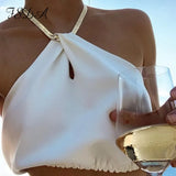 2021 Satin Halter Neck Tube Crop Top Women Black Sexy Summer Backless Off Shoulder White Casual Tank Top Sleeveless