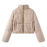 New Fashion Temperament Women's Knitted Fabric Standing Collar Warm Cotton Suit