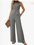 Women's Summer Two Sets Of Buttons And Two Sets Of Short Vests And Wide-Legged