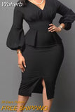 Bodycon Midi Dress African Dresses for Women 2023 Daily Elegant High Waist Bandage Puff Sleeve Robe Femme African Clothes-Outfit