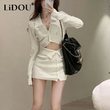 Winter New Nightclub Fashion Sexy Polo-neck Buttons Short Sweater High Waist Bodycon Mini Dress Set Women's Knitting Suit-Outfit