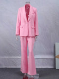 Women Elegant Pink Pocket 2 Piece Set Fashion Single Breasted Long Sleeve Coat High Waist Pants Suits Chic High Street Outfits-Outfit
