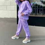Heart Printed Fleece Women's Tracksuit Hoodies 2 Piece Set Sweatshirt + Pants Women Sport Suit Winter