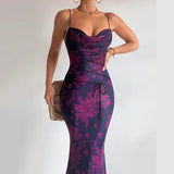 Strap Floral Print Maxi Prom Dress Sexy Mesh Bride Wedding Guest Dress Women Evening Party Dresses Slim XY23605DG-Outfit