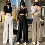 New Chinese Style Suit Pants Women Spring And Autumn Small High-Waist Hanging Straight Casual Narrow Version Of Broad Leg