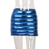 Kliou Shiny Quilted Women Skirt Autumn Fashion Warming Y2K Concise Street Style Clothing High Waist Elastic Female