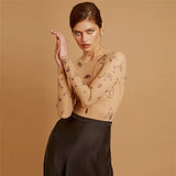 Woherb Summer New Women's Round Collar Long Sleeve Fashion Mesh Perspective Sexy Slim Jumpsuit Woman-Outfit
