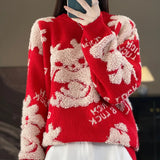 Woherb Of The Dragon This Year Lady Sweater 2024 Spring Festival New Towel Embroidered Jacquard Bottom Shirt Gentle Wind Short Jacket-Outfit