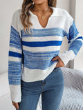 Shooting Autumn And Winter Casual Collar Bump Color Striped Long-Sleeved Knitted Jacket Sweater Women's