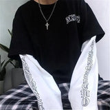 Harajuku Black white Hip Hop T-shirts Men Women Spring Couple Long Sleeve Loose T Shirt Casual Letter Print Tshirts