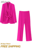 2023 Spring Summer 2 pieces sets Fashion Blazers Suit Coats ang Trousers Female Street Solid Belt Elegant Suits Clothing-Outfit