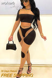 Mesh Patchwork Tracksuit Women Sexy O Neck Long Sleeve Crop Top + Pants Suits Club Party Two Piece Set Outwear Clothes-Outfit