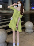 Dresses Women Temper Off Shoulder Solid Sweet French Style Chic A-line Summer Lazy Girlish Casual Vestidos Popular Holiday-Outfit
