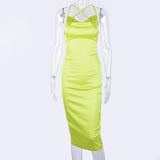satin slip high waist neon backless sexy bodycon midi dress 2019 summer women fashion party elegant sleeveless