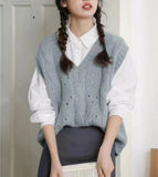 Woherb Small V Collar Soft Waxy Simple And Generous Knitting Vest New Female Gentle Girl Pure Color Sweet Sister Vest Female-Outfit