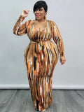 Print Long Sleeves Plunging Plus Size Long