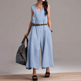 Solid Overalls Women's Summer Jumpsuits ZANZEA 2022 Casual Sleeveless Tank Playsuits Female V Neck Rompers Wide Leg