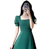 Woherb Dress Female 2024 Summer New Ins Tea Break Skirt Temperament Square Get Over The Knee Long Hepburn Style Little Black Skirt-Outfit