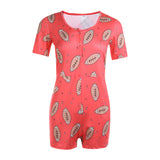 Women Sexy V-Neck Bodycon Bodysuit Casual Printed Button Sleepwear Jumpsuit Shorts Romper Leotard Sexy Ladies Summer Pajamas
