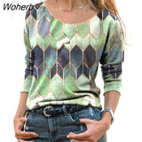 Autumn Winter New O-neck Long Sleeve T-shirt Geometric Pattern Fashion Tops Casual Loose T-shirt Women's Clothing 17964-Outfit