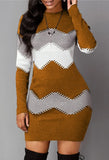 Winter Casual Stripe Print Round Neck Long Sleeve Bodycon