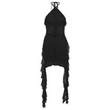 Woherb Summer Women's Solid Color Slim High-Waist Street Fashion Hanging Neck Show Back Dress-Outfit