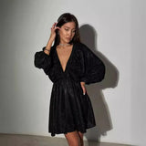 Spring Design V-Neck Dress French Solid Color Sexy Short Dress
