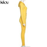 Kliou autumn new women hooded zipper pocket long sleeve tops sporty leggings matching set workout bodycon casual stretchy
