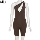 Kliou One Shoulder Cut Out Biker Shorts Rompers 2021 Sleeveless Sporty Workout Activewear Playsuits Solid Casual Women