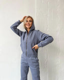 Autumn And Winter Plus Velvet Long-Sleeved Hooded Long-Sleeved Lady's Trousers