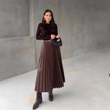 Women's Clothing Simouflide Stew Stew Stew Folding Skirt High Waist-Hanging Long