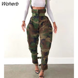 Women Camouflage Print High Waist Cargo Pants 2022 New Femme Suspender Pocket Design Loose Trousers Lady Clothing traf-Outfit