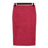 Woherb Skirt Solid Color Split Deer Skin Velvet Skirt High Purse Hip Thin Versatile Skirt-Outfit