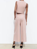 2023 Women Summer Wide Leg Pants Casual Solid High Waist Pockets Ankle-Length Pants Female Elegant Street Trousers-Outfit