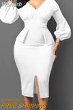 Bodycon Midi Dress African Dresses for Women 2023 Daily Elegant High Waist Bandage Puff Sleeve Robe Femme African Clothes-Outfit