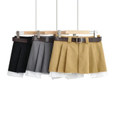 New Spicy Girls Work Dress Short Skirt Fashion College Hairy Edge Pleated Skirt Sexy A-Shaped Skirt-Outfit