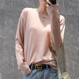 Women Sweaters White Long Sleeve O-neck Basic Pullovers Spring Autumn Solid Korean Sweater Bottoming Shirts V-neck