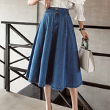 Elegant Women Denim Skirt Autumn Fashion Button A Line Jean Mid-calf Skirt Casual Korean Plus Size Loose Faldas Female