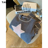 Winter Casual Knitting Long Sleeve Heart Appliques Pullovers For Women Vintage Loose Fit Grey Knitwear Sweater Cozy Top-Outfit