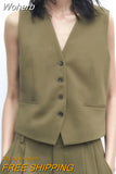 2023 Women Summer Vests Coats Casual Solid Sleeveless V-Neck Single Breasted Waistcoat Female Elegant OL Vest Clothing-Outfit