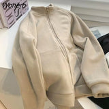 Thick Jackets Women Long Sleeve Stand Collar Zip Up Solid Harajuku Coats for Ladies Baggy Streetwear Lovely Velvet Mujer-Outfit
